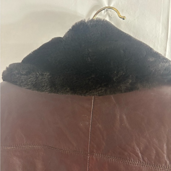 VTG Chocolate Brown Genuine Leather Bomber Jacket with Faux Fur Collar Men’s M - Picture 5 of 16